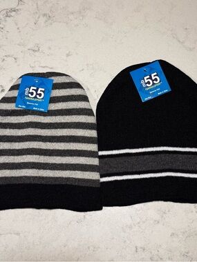 NWT- mb55 (2) Thermalsport Beanie Hat - Black & Gray- One Size